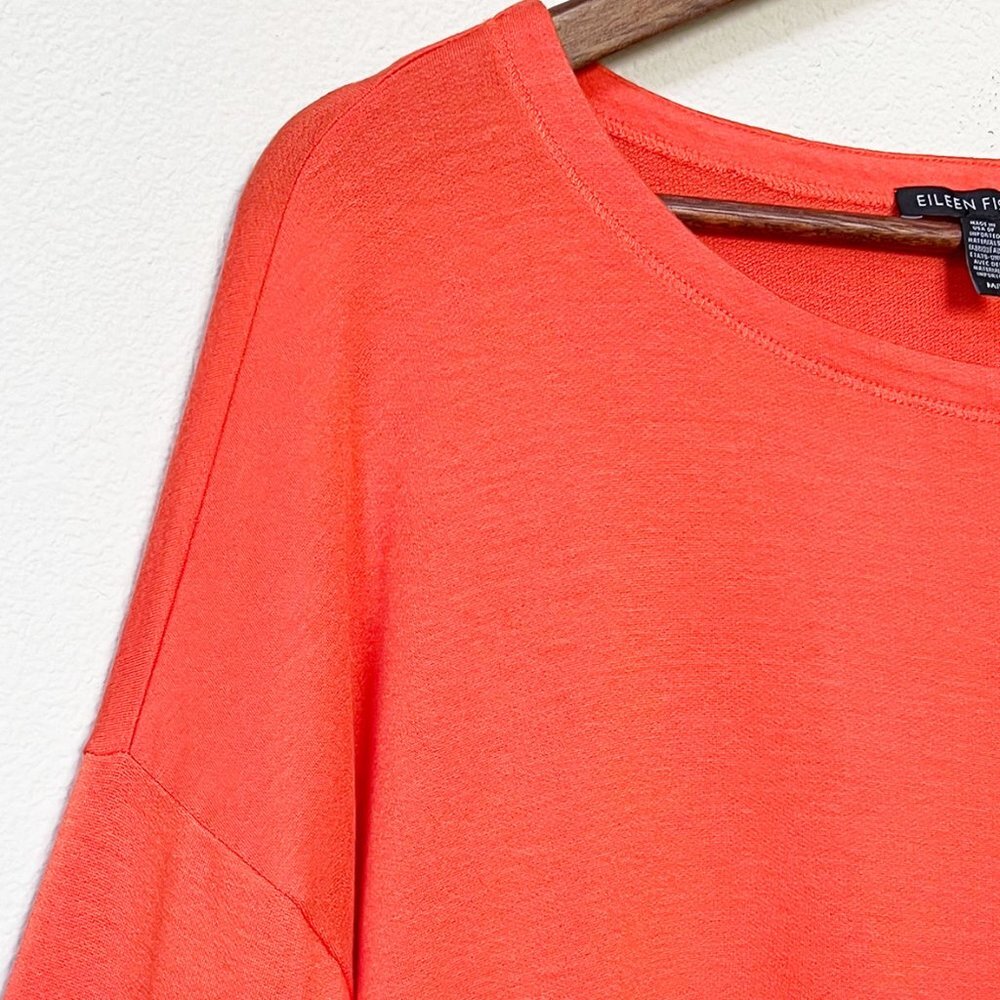 Eileen Fisher Tencel Stretch Terry Patch Pocket Long Sleeve Top Hot Red Orange M - Picture 13 of 15